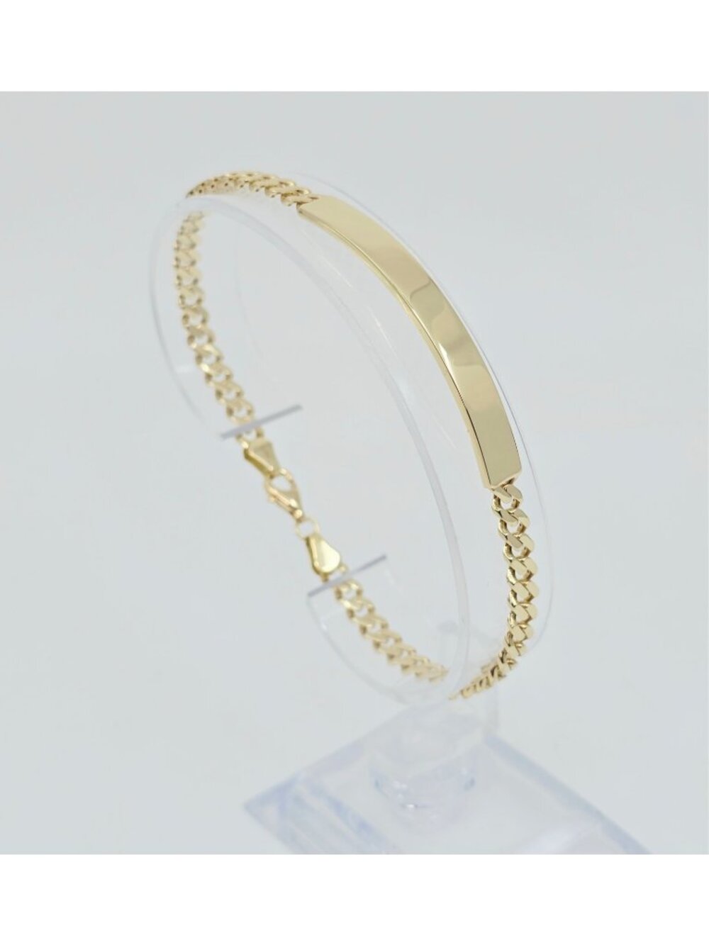 Unique 14K Karat Solid Yellow Gold Designer Cuban Link ID Bracelet - 8.25" L